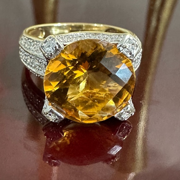 14k Gold Citrine Pavé Accents Cocktail Ring EFFY